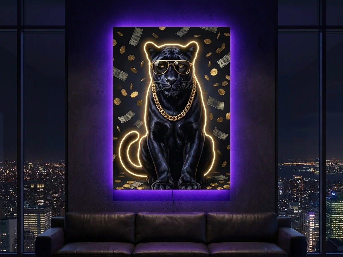 黒豹のLEDネオンアートパネル「パンサー」