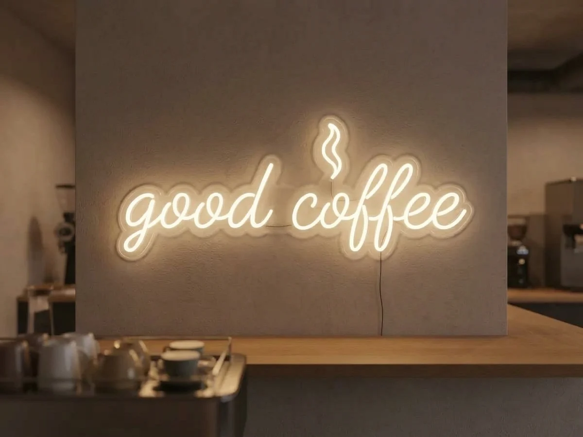 「good coffee」の筆記体のLEDネオンサイン「good coffee」