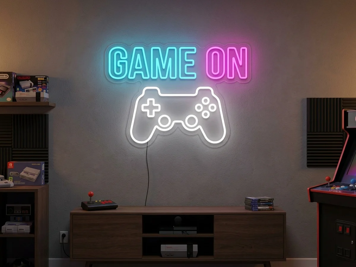 ゲームルームの看板のLEDネオンサイン「GAME ON」